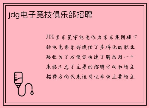jdg电子竞技俱乐部招聘